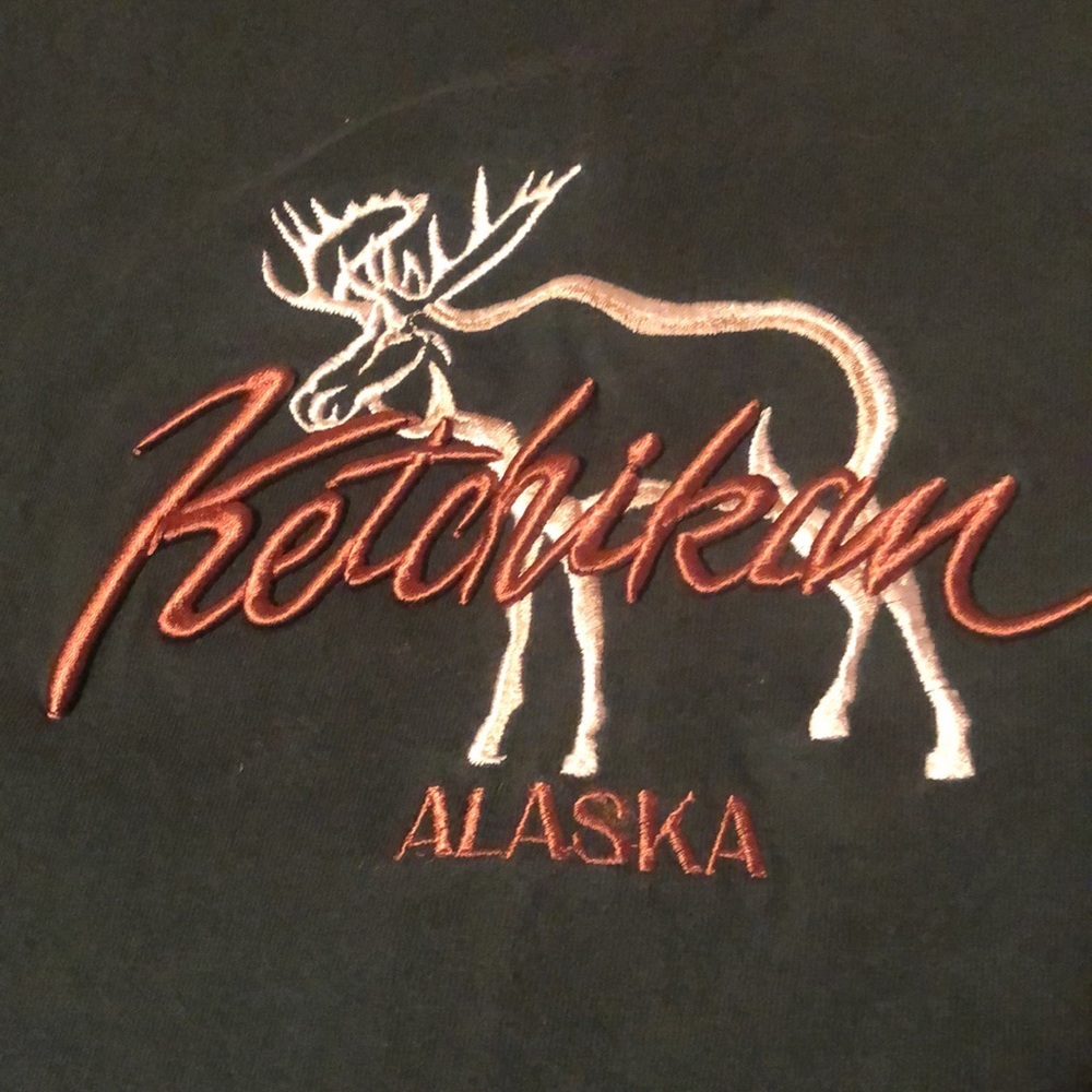 Men’s Ketchikan Alaska heavyweight dark green t-shirt with embroidered moose